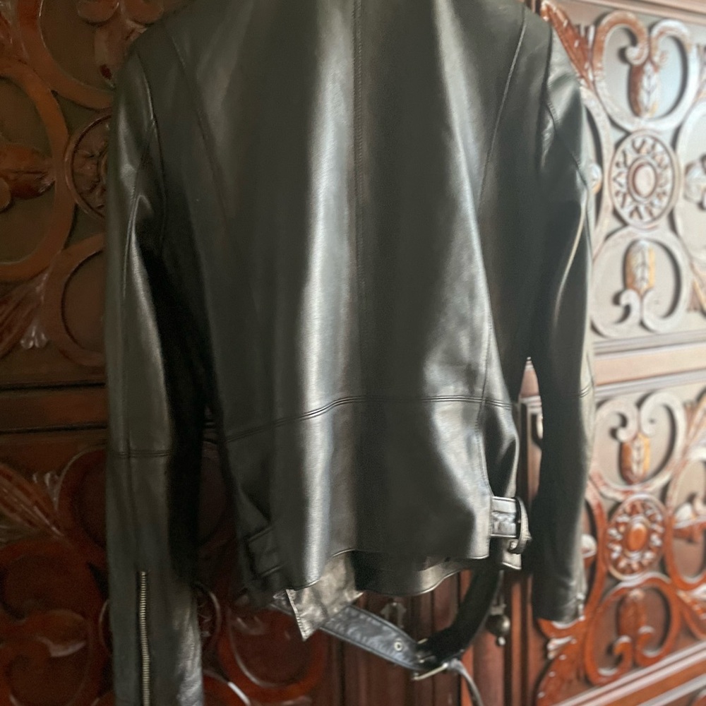 Zara Black Authentic Lambskin Leather Biker Jacket - Picture 2 of 10